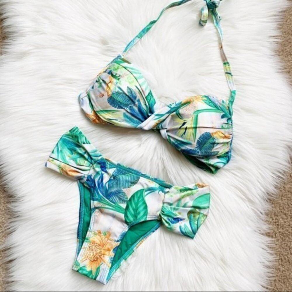 Floral Brazilian Green Two Piece Bikini Size S